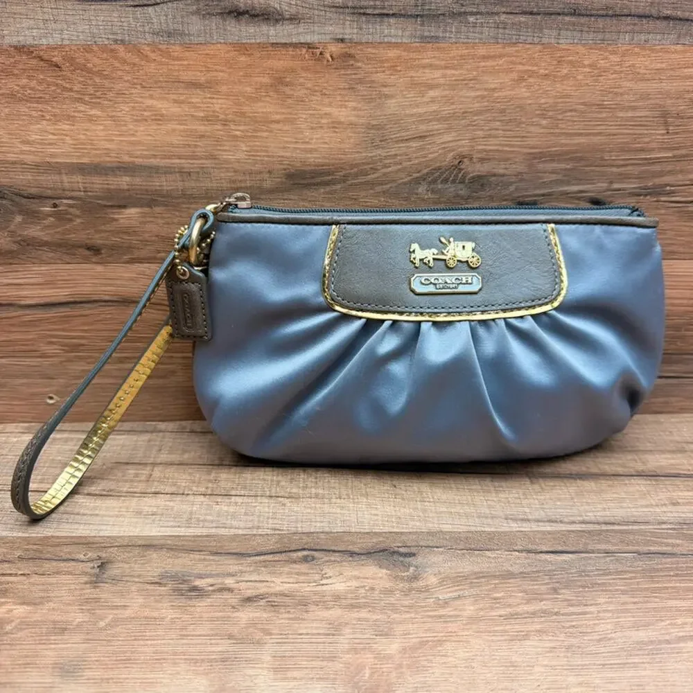 Coach Gray/Lavender Gold Satin  Amanda Clutch Wristlet Handbag Purse